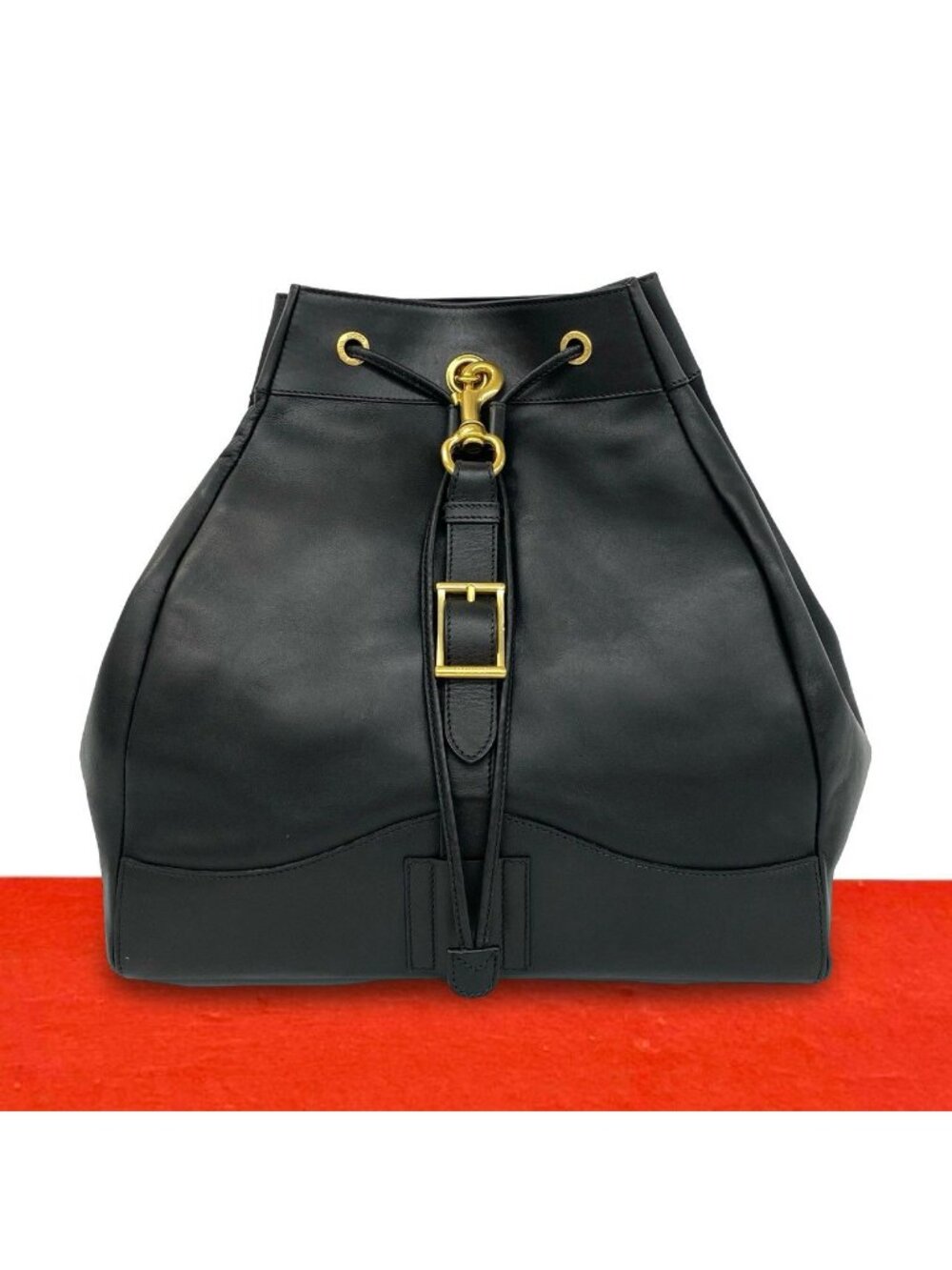 Gucci Vintage Logo Leather Drawstring Backpack Black